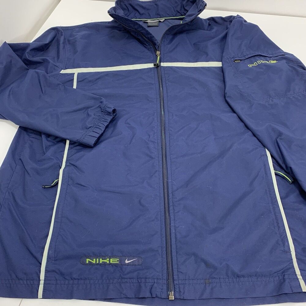 Nike Navy Blue Track Jacket Full Zip Windbreaker Size Spell Out Sz L